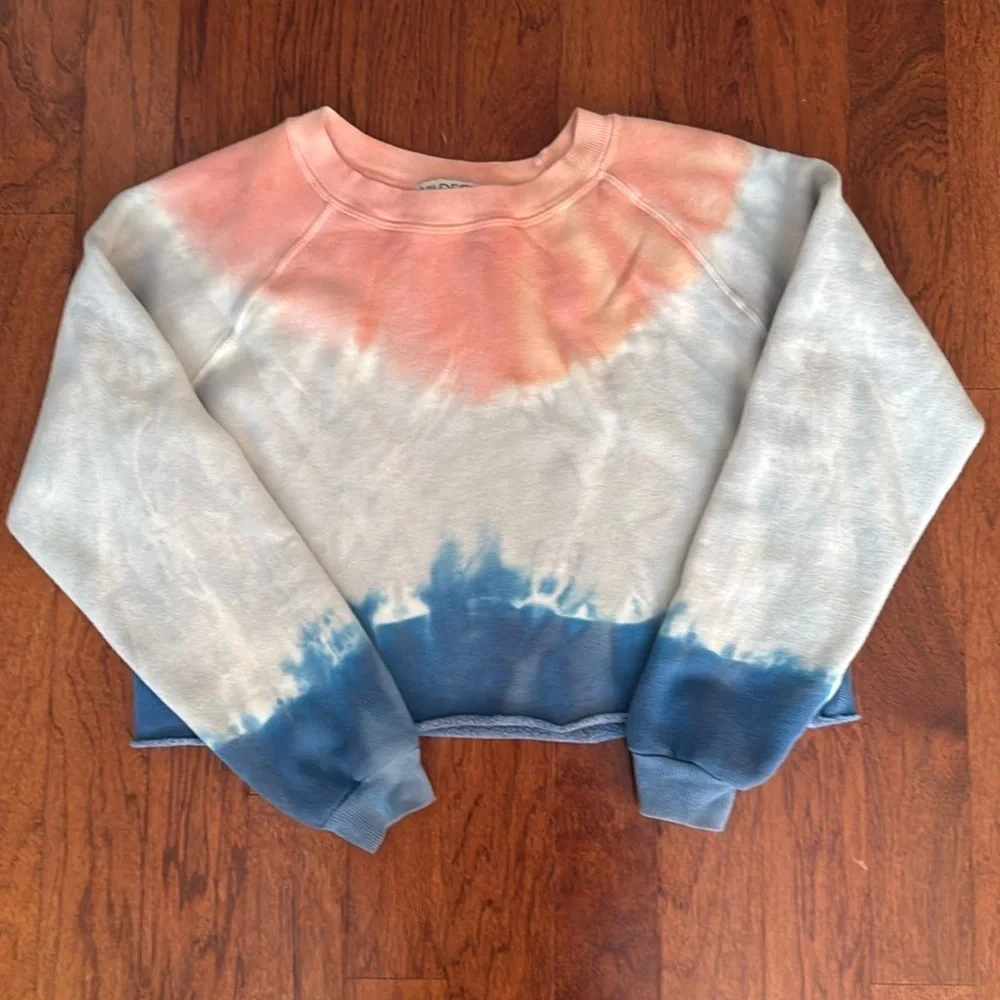 Wildfox Tie Dye Monte Sweatshirt Small Pink Blue Cropped Crewneck Ombre - Picture 2 of 4